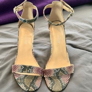 The Limited Snakeskin Heels - Pink and Gray